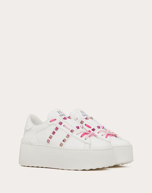 Valentino Garavani - Flatform Rockstud Untitled Calfskin Sneaker With Multicolored Studs
 - White/pink Pp - Woman - Woman Shoes Sale
