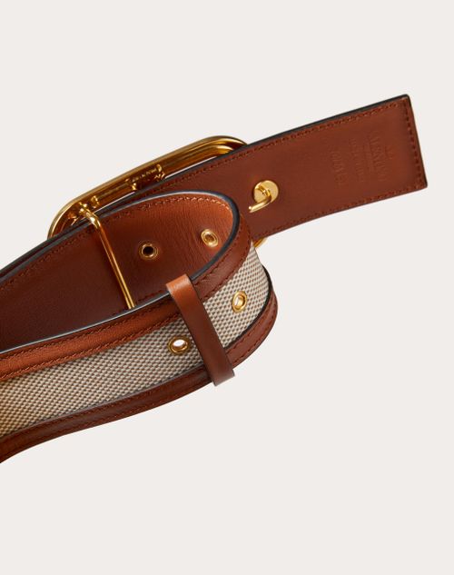 Valentino Garavani - Vlogo Signature Canvas Belt 40mm - Beige/saddle Brown - Woman - Belts