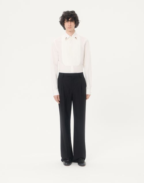 Valentino - Valentino Cotton Poplin Shirt With Pleated Plastron And Embroidery On The Collar - White - Man - Shirts
