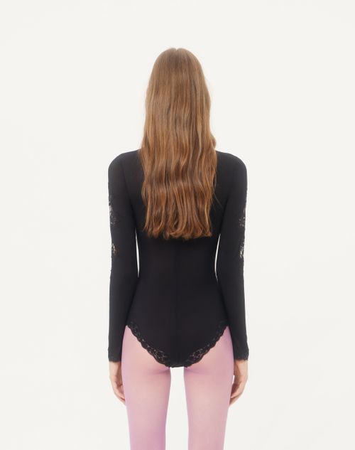 Valentino - Jersey Bodysuit With Lace - Black - Woman - Lingerie