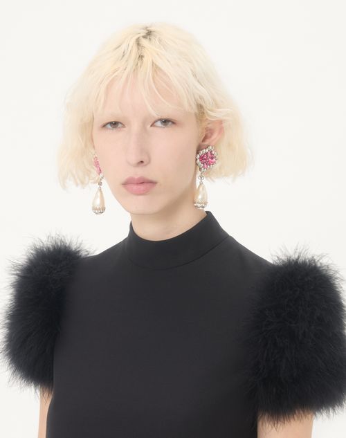 Valentino Garavani - Pas Plus Earrings In Metal, Resin, Enamel, And Crystals - Palladium/cream/pink - Woman - Fashion Jewelry