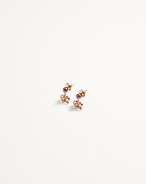 Valentino Garavani - Vlogo Signature Earrings In Metal, Pearl And Swarovski® Crystals - Gold/pink - Woman - Jewelry