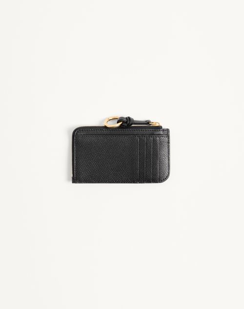 Valentino Garavani - Valentino Garavani Vlogo Signature Zip-around Charm Cardholder In Grainy Calfskin - Black - Woman - Accessories