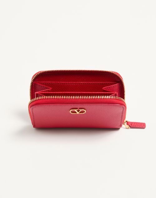 Valentino Garavani - Vロゴ シグネチャー グレインカーフスキン ミニジップウォレット - ピュアレッド - ウィメンズ - 