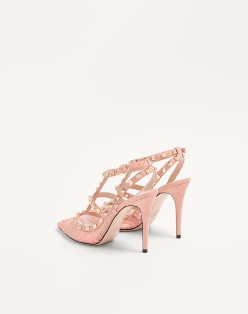 Valentino Garavani - Rockstud Lace Pump With Straps 100mm - Peach Rose - Woman - Pumps