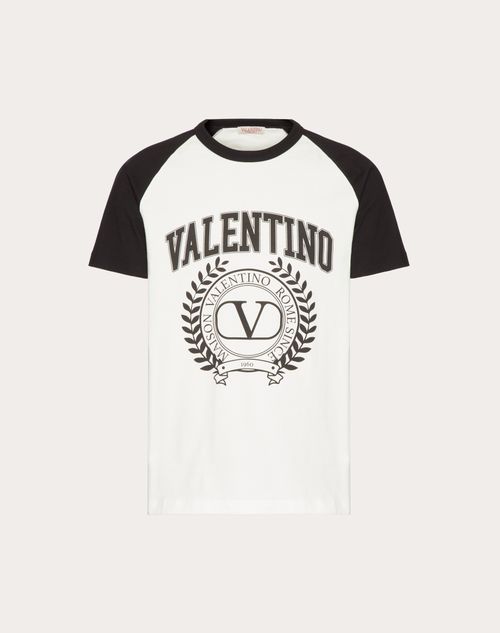 Valentino - T-shirt In Cotone Con Stampa Maison Valentino - Bianco/ Nero - Uomo - T-shirt E Felpe