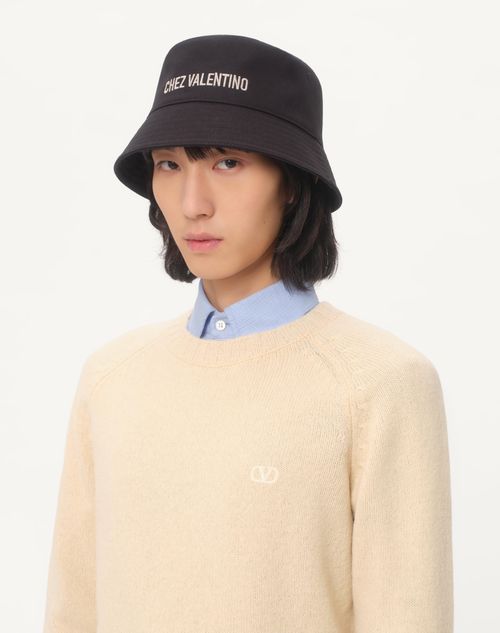 Valentino Garavani - Chez Valentino Cotton Bucket Hat With Embroidery - Black/butter - Man - Hats And Gloves