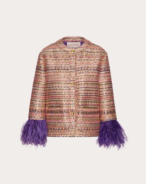 Valentino - Tweed Party Jacket With Feathers - Purple/fuchsia/gold - Woman - Jackets And Blazers