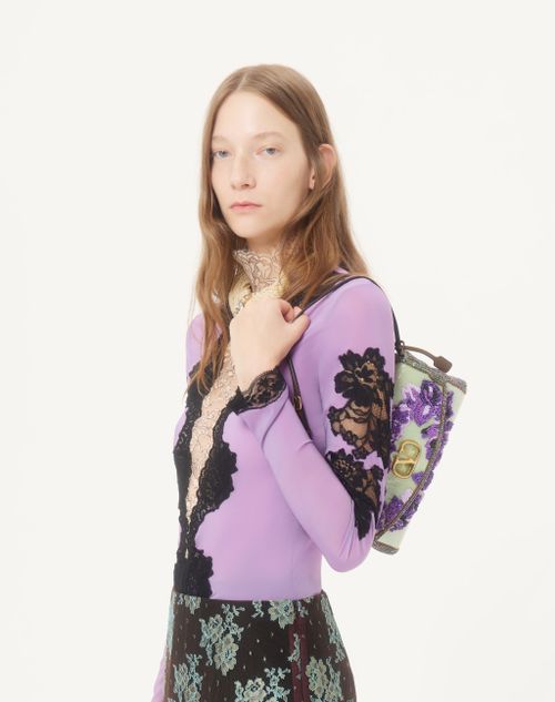 Valentino - Jersey Bodysuit With Lace - Lilac/black - Woman - Lingerie