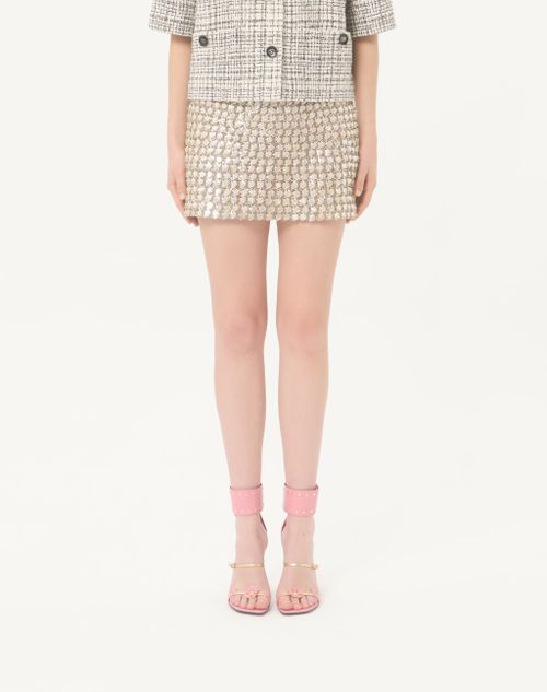 Valentino - Mini Skirt In Embroidered Organza - Silver - Woman - Skirts