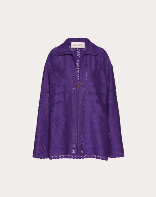Valentino - Kaftankleid Aus Cotton Guipure Lace - Astral Purple - Frau - Damen Sale-kleidung