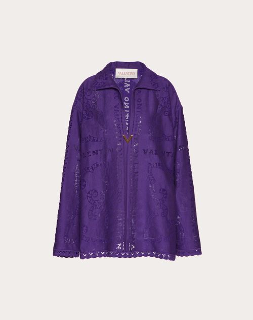 Valentino - Abito Kaftano In Pizzo Cotton Guipure - Astral Purple - Donna - Saldi Abbigliamento Donna