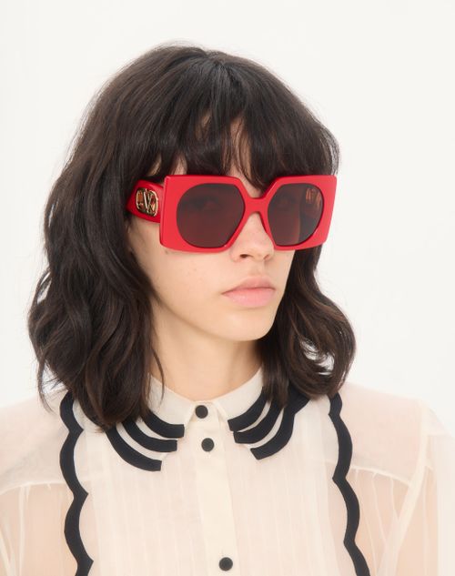 Valentino - Rectangular Acetate Eyewear - Red - Woman - Eyewear