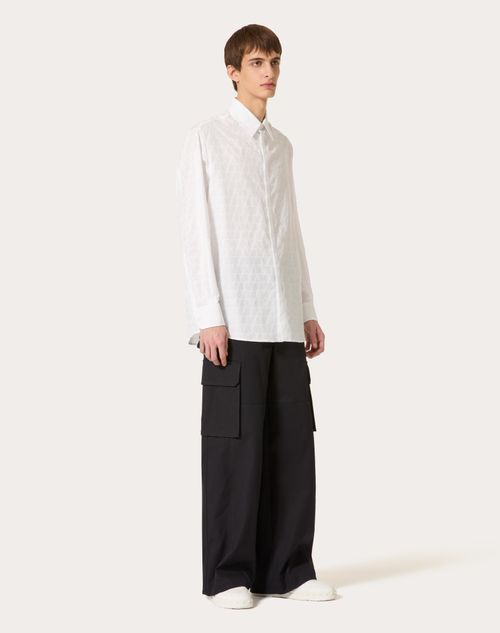 Valentino - Cotton Poplin Shirt With Toile Iconographe Pattern - White - Man - Shelf - Mrtw - Pre Ss24 Vdetail Light + Beige Toile + Embroideries + Denim
