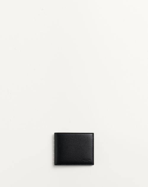 Valentino Garavani - Rockstud Wallet In Grainy Calfskin - Black - Man - Wallets And Small Leather Goods