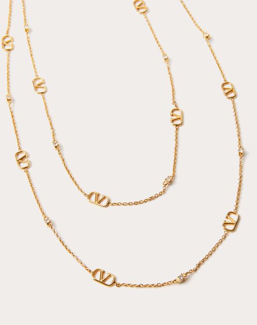 Valentino Garavani - Mini Vlogo Signature Necklace In Metal And Swarovski® Crystals - Gold - Woman - Jewellery