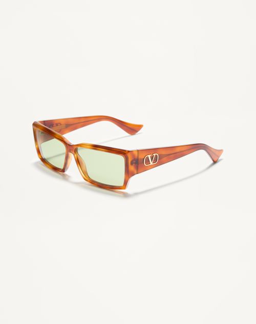 Valentino - Occhiale Rettangolare In Acetato - Havana/verde - Unisex - Occhiali