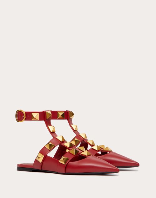 Valentino Garavani - Roman Stud Calfskin Ballet Flat - Rosso Valentino - Woman - Roman Stud Pumps/ballerinas - Shoes