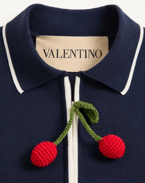 Valentino - Embroidered Cotton Knit Dress - Navy/ivory - Woman - Woman Ready To Wear Private Promotions