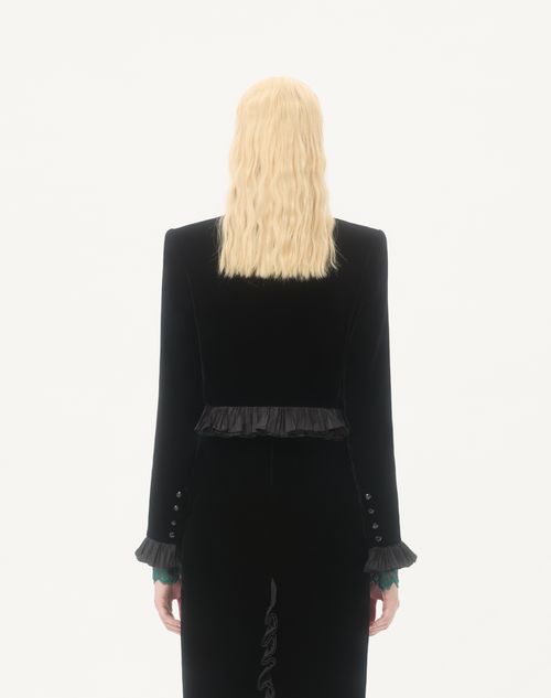 Valentino - Cropped Jacket In Sablé Velvet - Black - Woman - Jackets And Blazers