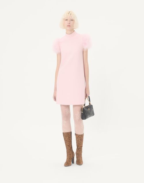 Valentino - Short Crepe Couture Dress With Feathers - Rose - Woman - Dresses