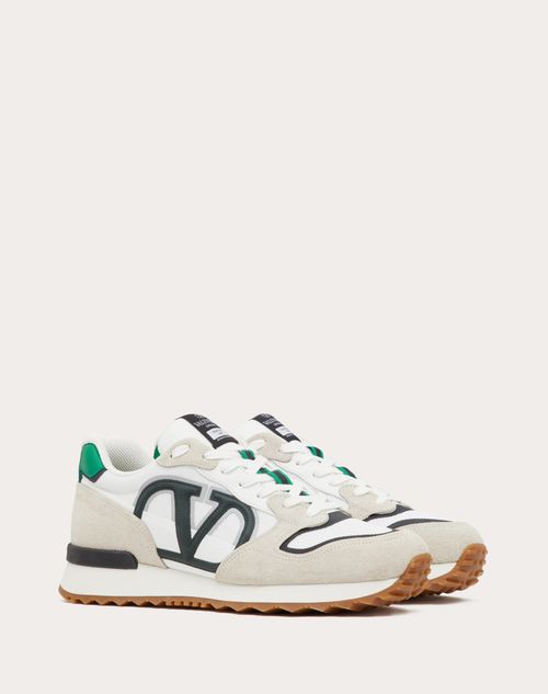 Valentino Garavani - Vlogo Pace Low-top Sneaker In Split Leather, Fabric And Calf Leather - White/green - Man - Shelf - M Shoes - Vlogo Pace