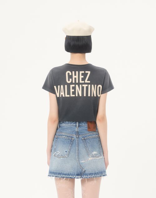 Valentino - Bedrucktes T-shirt Aus Baumwolle - Schwarz/birke - Frau - T-shirts & Sweatshirts