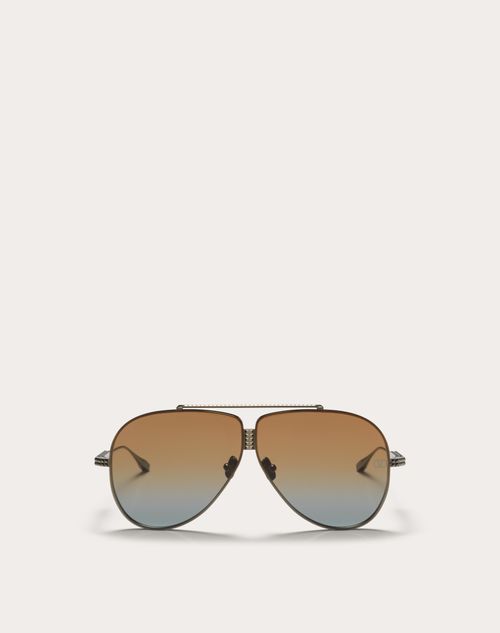 Valentino - Xvi - Pilot Titanium Stud Frame - Black/​brown To Blue Gradient - Unisex - Eyewear