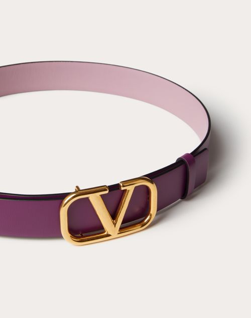 Reversible Vlogo Signature Belt In Glossy Calfskin 30 Mm for Woman in  Saddle Brown/black