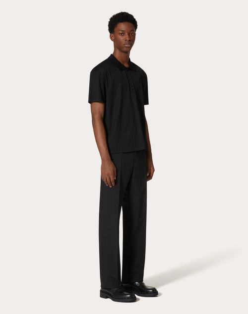 Valentino - Mercerised Cotton Polo Shirt With Flower Embroidery - Black - Man - Man Ready To Wear Sale