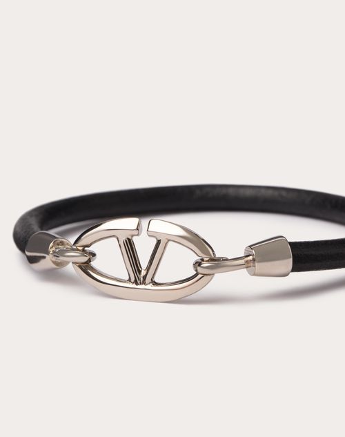 Valentino Garavani - Valentino Garavani Vlogo The Bold Edition Bracelet In Leather And Metal - Black - Man - Jewelry