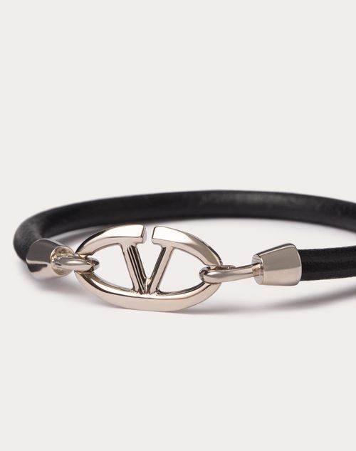 Valentino Garavani - Valentino Garavani The Bold Edition Vlogo Bracelet In Leather And Metal - Black - Man - Jewellery