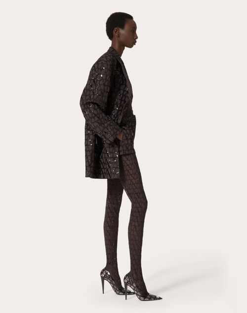 Valentino - Toile Iconographe Jersey Tulle Embroidered Rhinestone Tights - Ebony/black - Woman - Soft Accessories