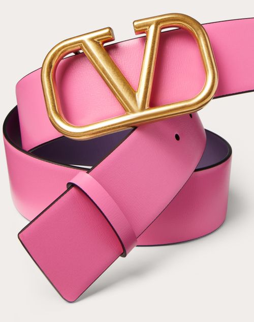 Valentino Garavani - Reversible Vlogo Signature Belt In Glossy Calfskin 40 Mm - Pink/purple - Woman - Belts
