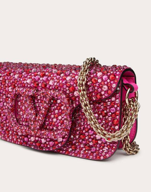 Valentino Garavani Women's Small Locò Shoulder Bag with Rhinestones - Pink - Shoulder Bags