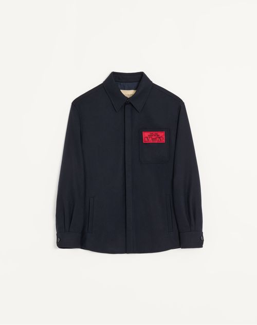Valentino - Valentino Shirt Jacket In Lightweight Wool Cloth With You Can Come To My Villa Label - Navy - Man - Outerwear