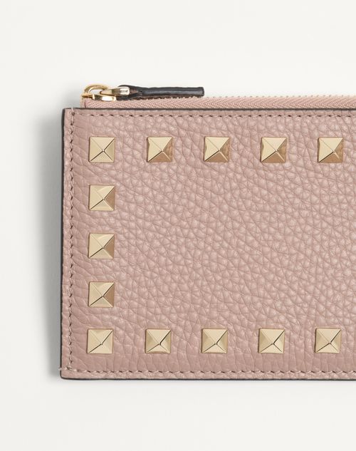 Valentino Garavani - Rockstud Grainy Calfskin Cardholder With Zip - Poudre - Woman - Wallets And Small Leather Goods