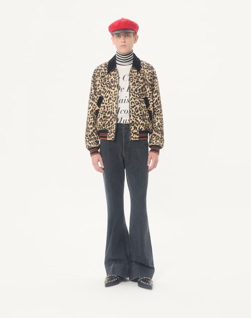Valentino - Valentino Bomber Jacket In Wool Drape With Vgold On Side Pockets - Animal Print - Man - Outerwear