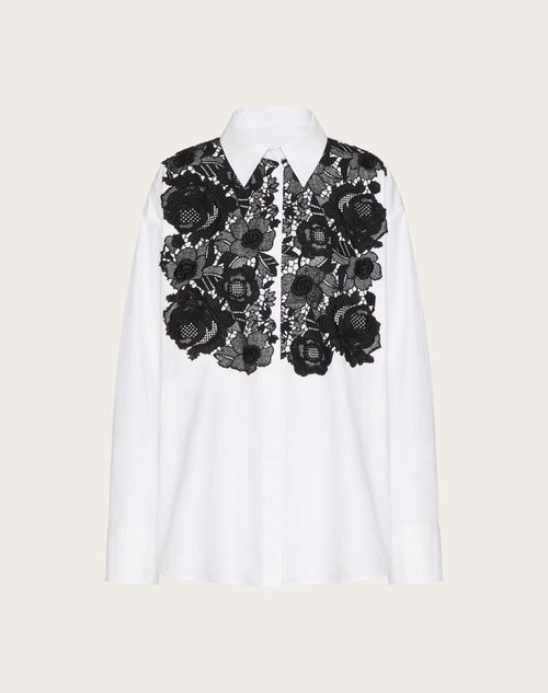 Valentino - Camisa De Popelina De Algodón - Blanco / Negro - Mujer - Camisas Y Tops