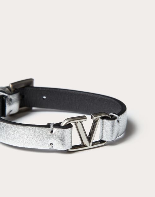 Valentino Garavani - Vlogo Signature Leather Bracelet - Silver/black - Man - Man Sale