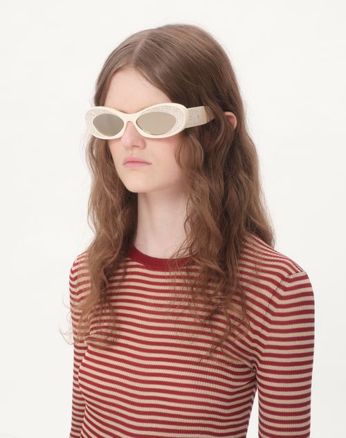 Valentino - Narrow Oval Acetate Frame - Ivory/silver - Woman - Eyewear