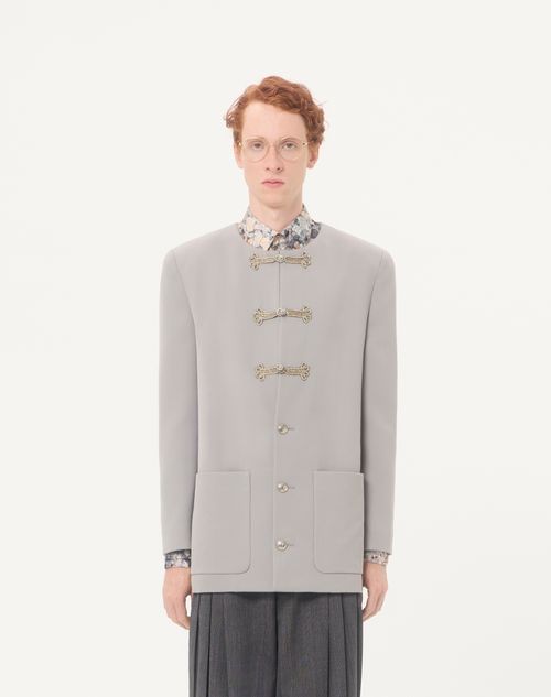 Valentino - Valentino Diagonal Wool Jacket With Embroidered Frog Closures - Light Grey - Man - Coats And Blazers