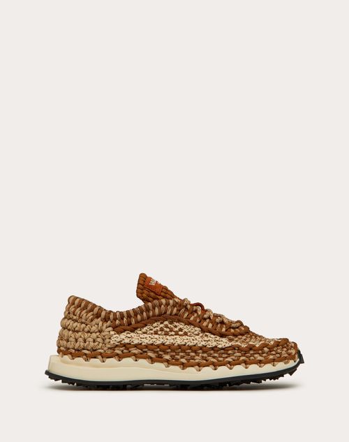Valentino Garavani - Valentino Garavani Crochet Sneaker In Fabric - Saddle Brown/beige/light Ivory - Man - Man Shoes Sale