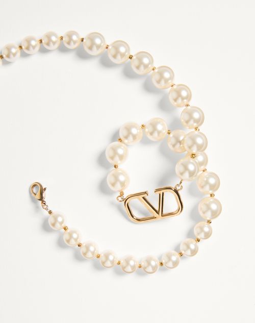 Valentino Garavani - Collana Vlogo Signature In Metallo E Perle Swarovski® - Oro/crema - Donna - Gioielli