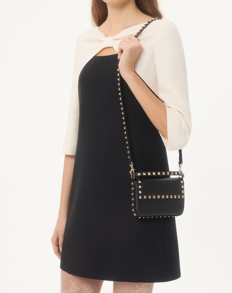 Valentino Garavani Rockstud Grainy Calfskin Pouch Woman Black Uni