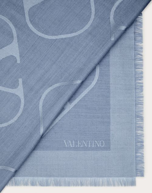 Valentino Garavani - Vロゴ シグネチャー シルク X ウールジャカード ショール  - アジュールブルー - 女性 - ストール