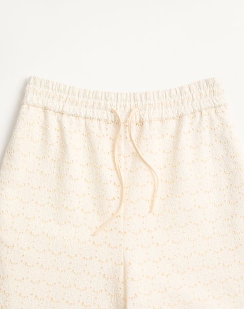 Valentino - Pants In Fleurs A Jour Micro Cotton - Latte - Woman - Trousers And Shorts