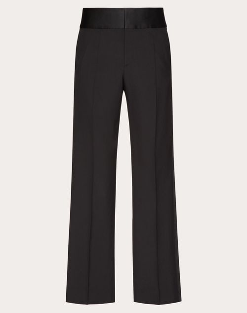 Valentino - Wool Pants With Belt And Satin Side Bands - Black - Man - Pants And Shorts