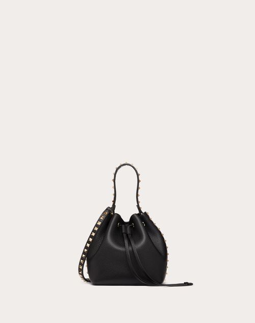 Valentino Garavani - Rockstud Grainy Calfskin Bucket Bag - Black - Woman - Shoulder Bags