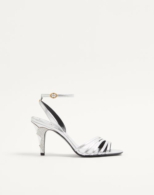 Valentino Garavani - Ladycrush Sandal In Laminated Nappa With Crystals 85mm - Silver - Woman - Sandals